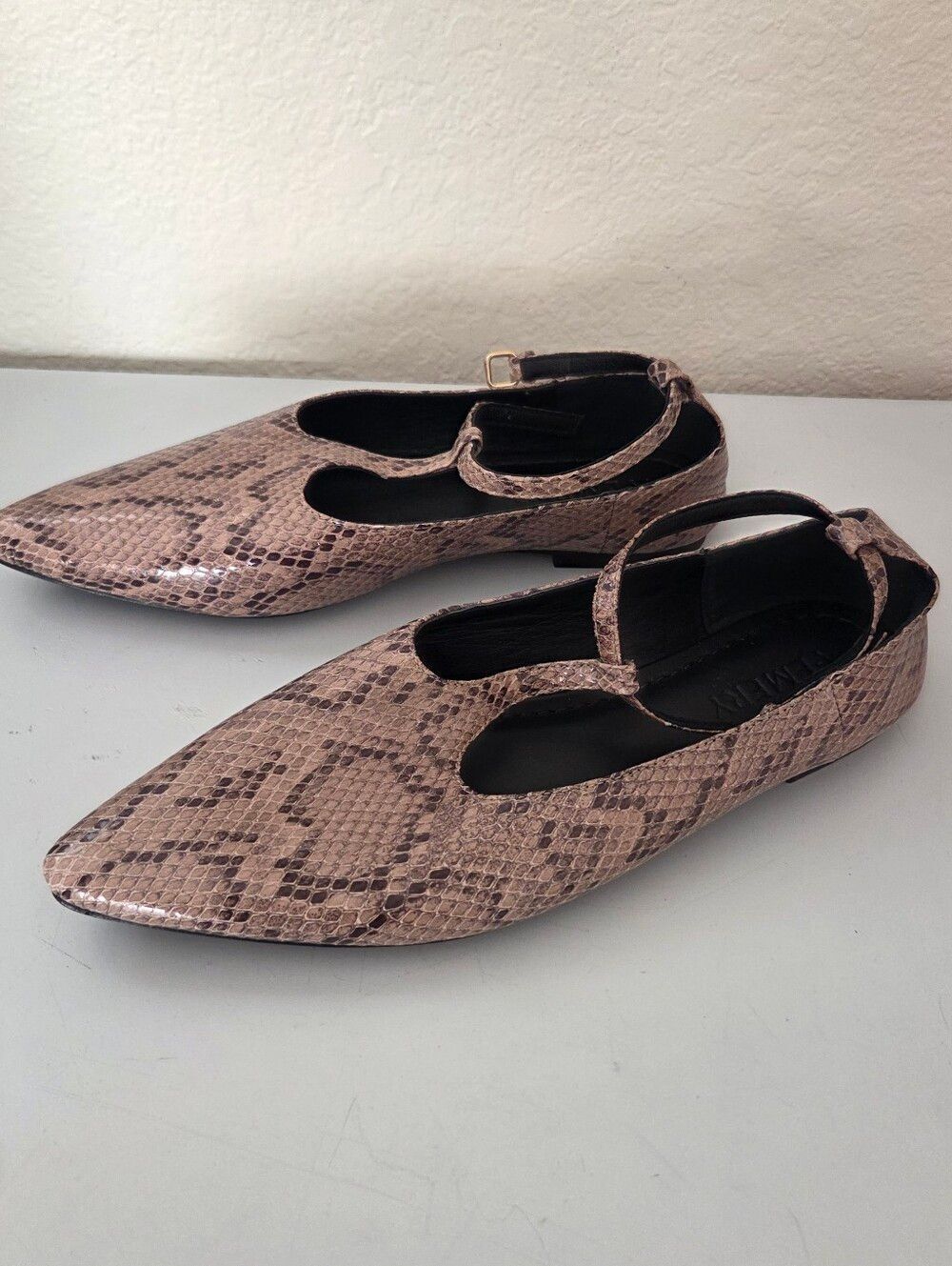 A.Emery Ward Snake-effect Leather Mary Jane flats in Taupe Size 37